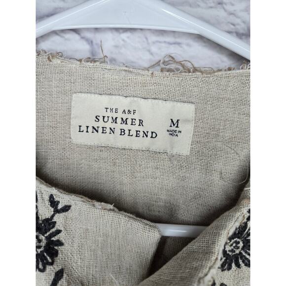 Abercrombie linen camp embroidered short sleeve button down shirt men's resort. - Picture 6 of 7